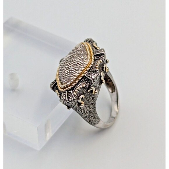 Elizabeth Adams Collection Sterling Silver 925 Pave Diamonds Statement Ring Sz 6 - Picture 5 of 16